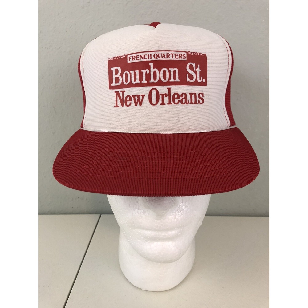 French Quarters Bourbon St New Orleans Vintage Snapback Hat Red White Trucker